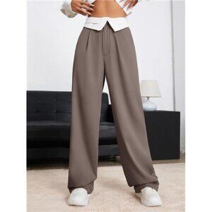 Wide Leg Pleated Detail Colorblock Elegant Pants